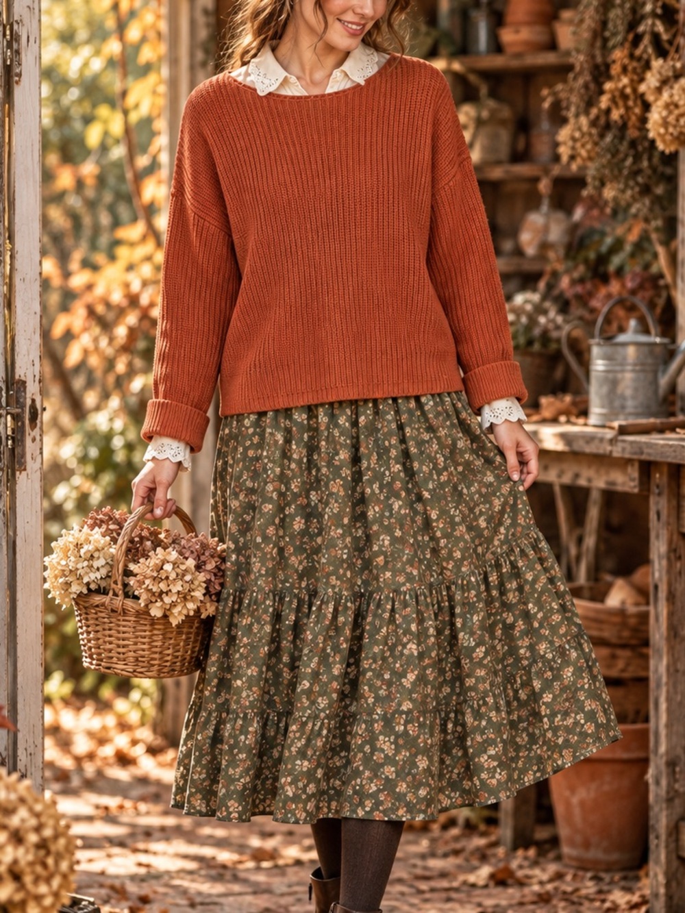 ANA Chunky Knit Rust Orange Sweater Size Small Medium Boatneck Layering